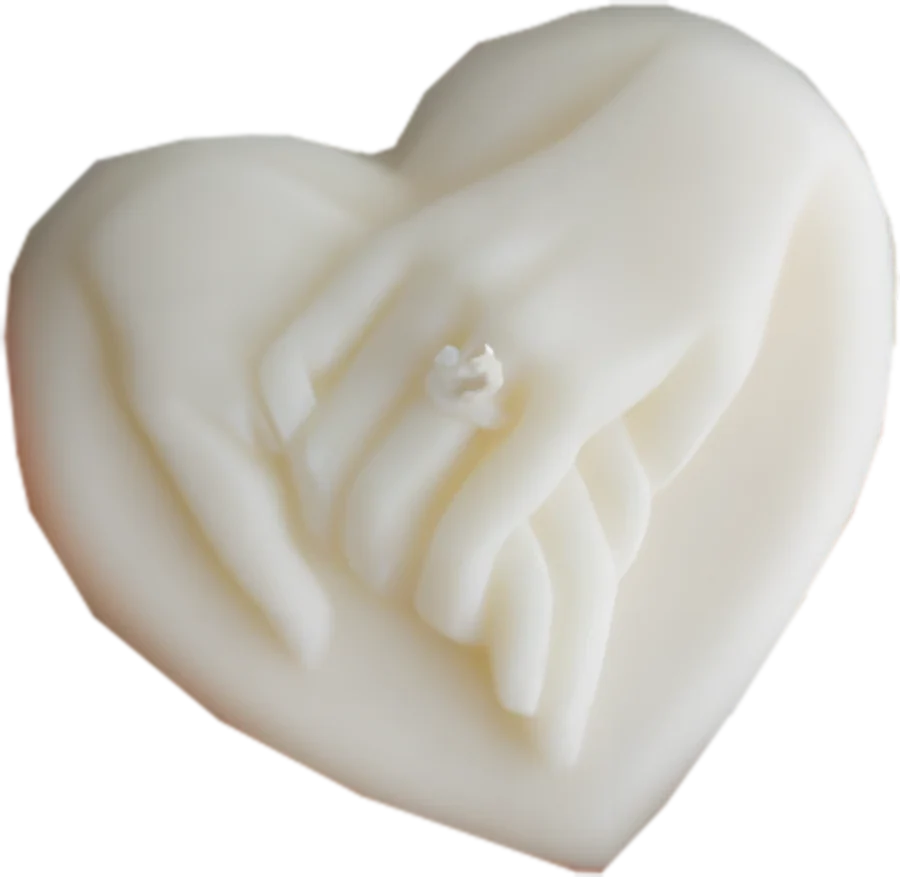 Eternal Touch, heart candle with holding hands