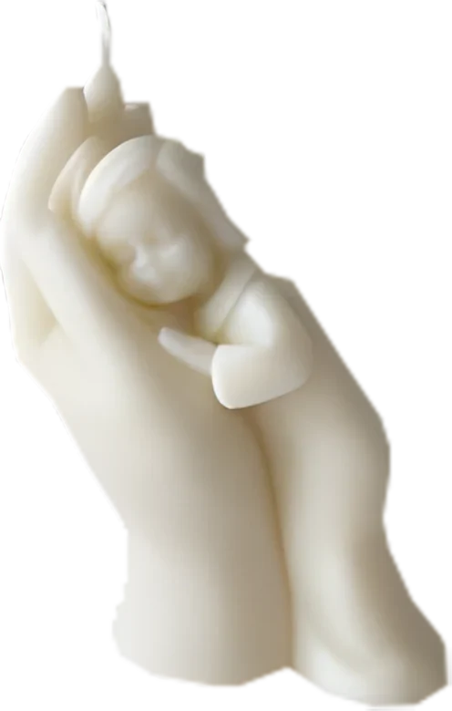 Forever Held, hand cradling a baby candle