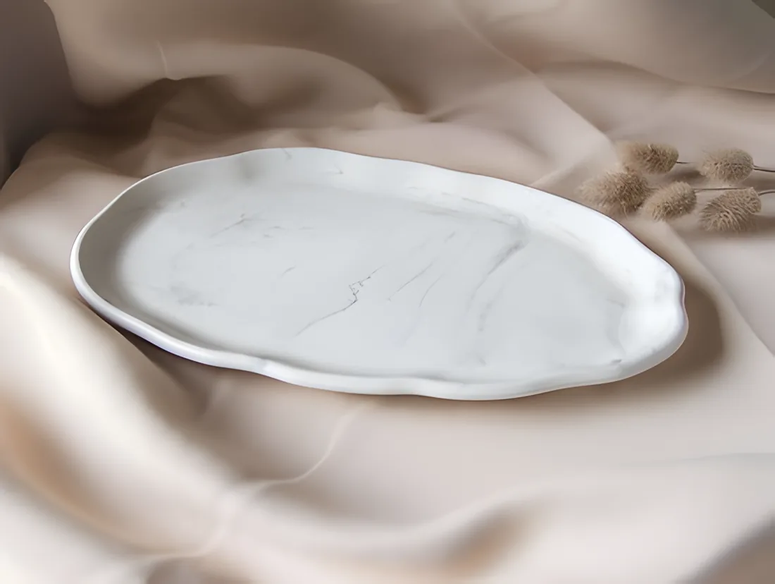 Irregular Tray, organic-edge marbled concrete tray