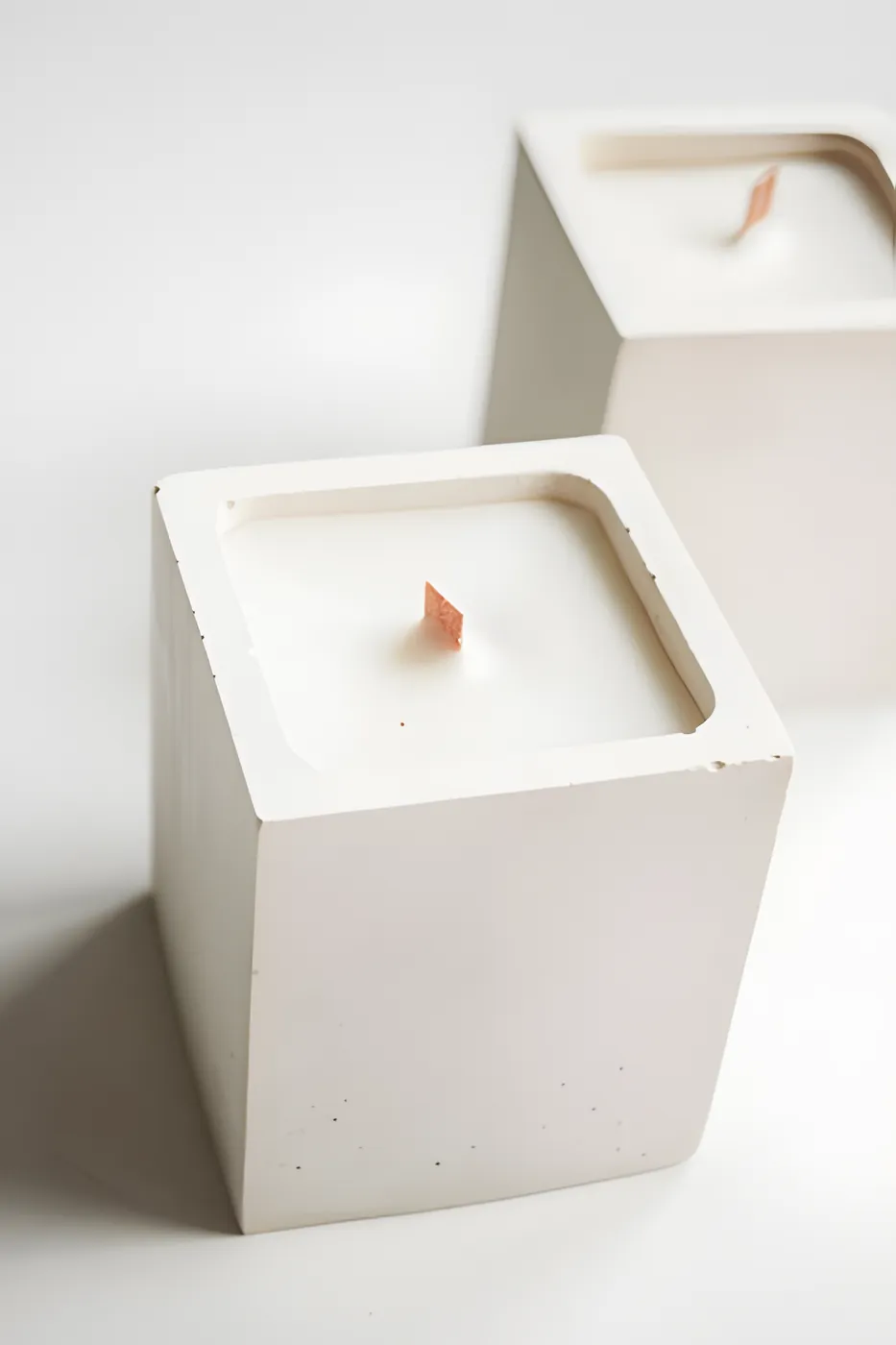 Square concrete candle pots with wooden wicks